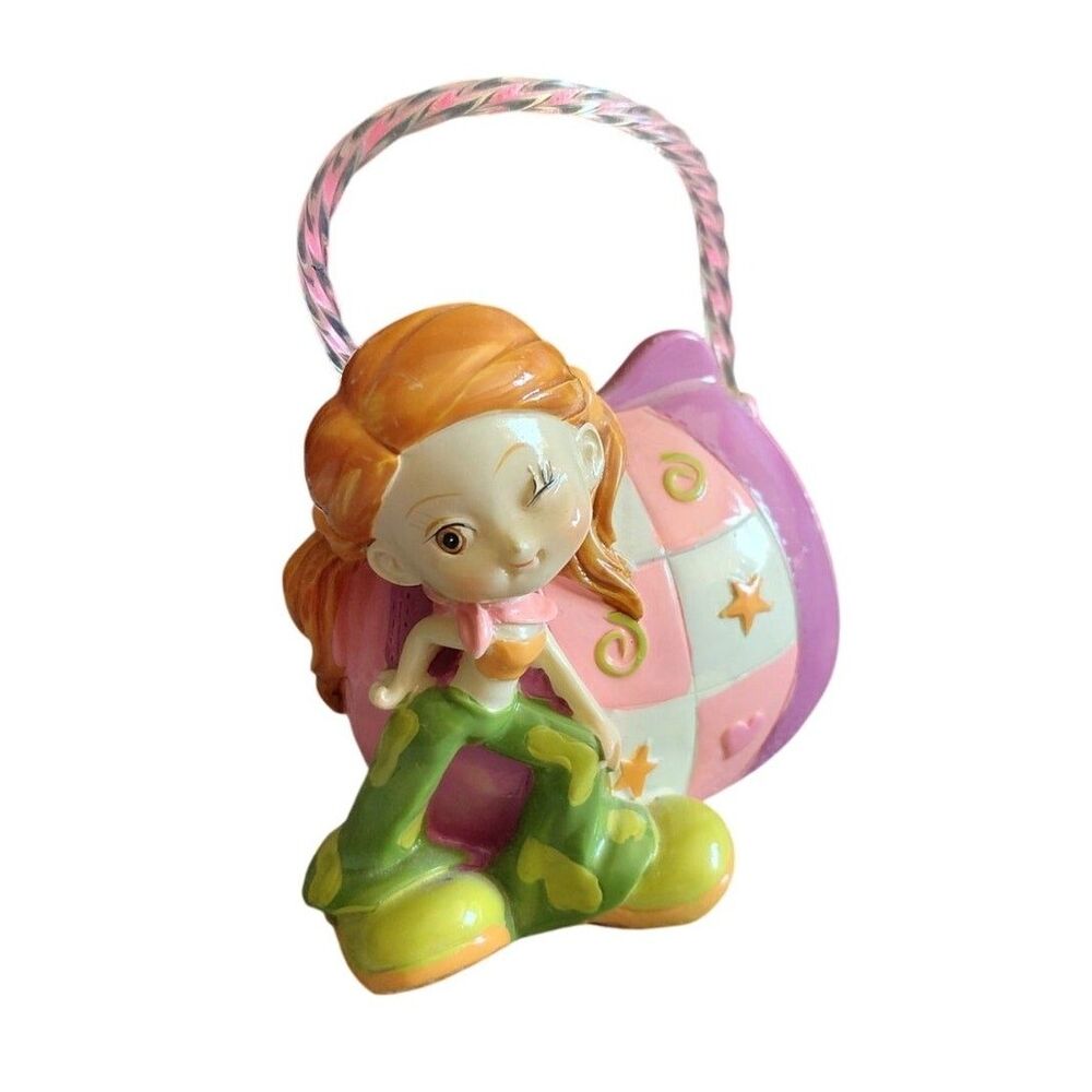 VTG 1980s Greenbrier Polystone Purse Winking Redhead Girl Ornament